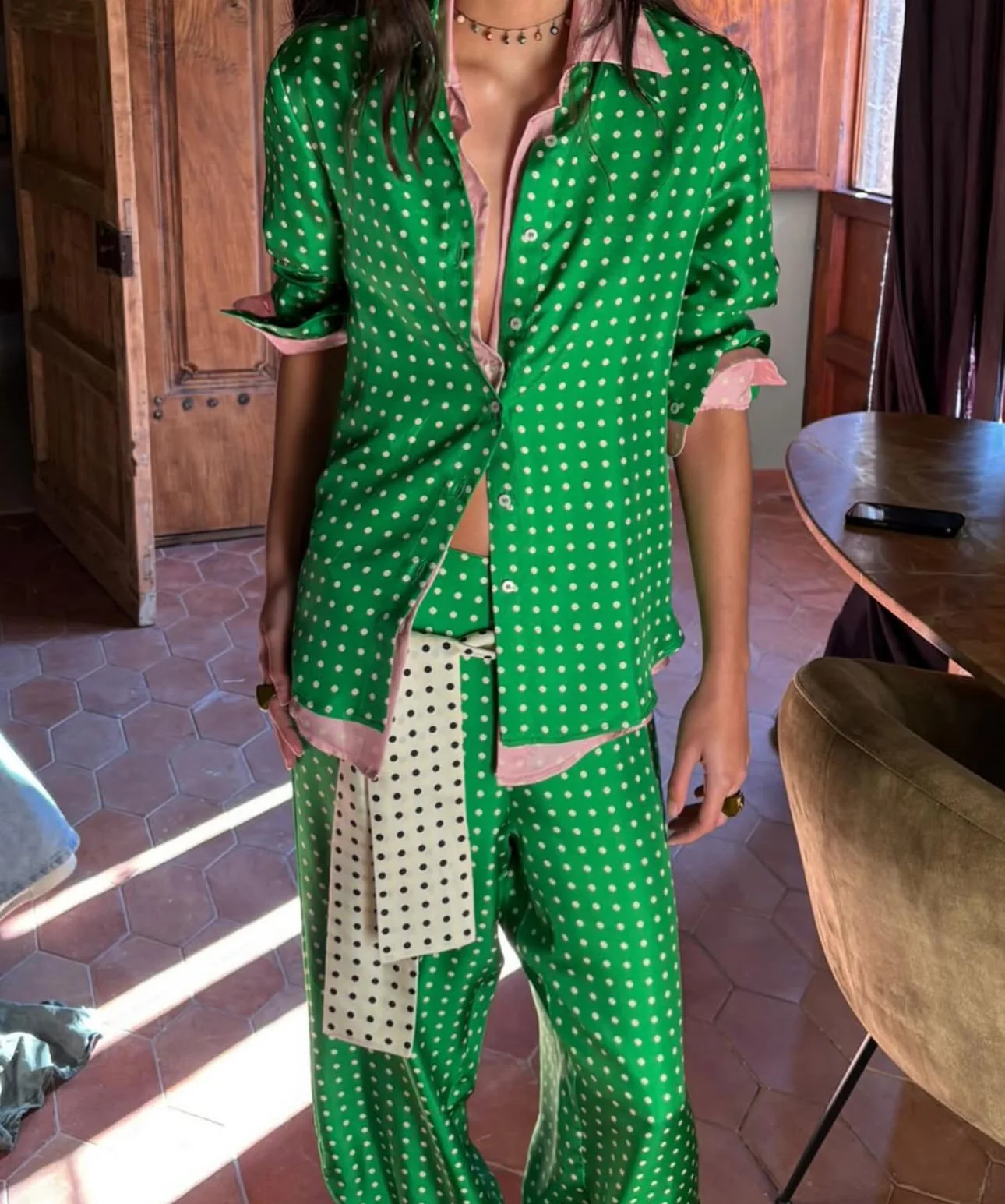 Bellini Dots Silk Shirt Green - Image 3
