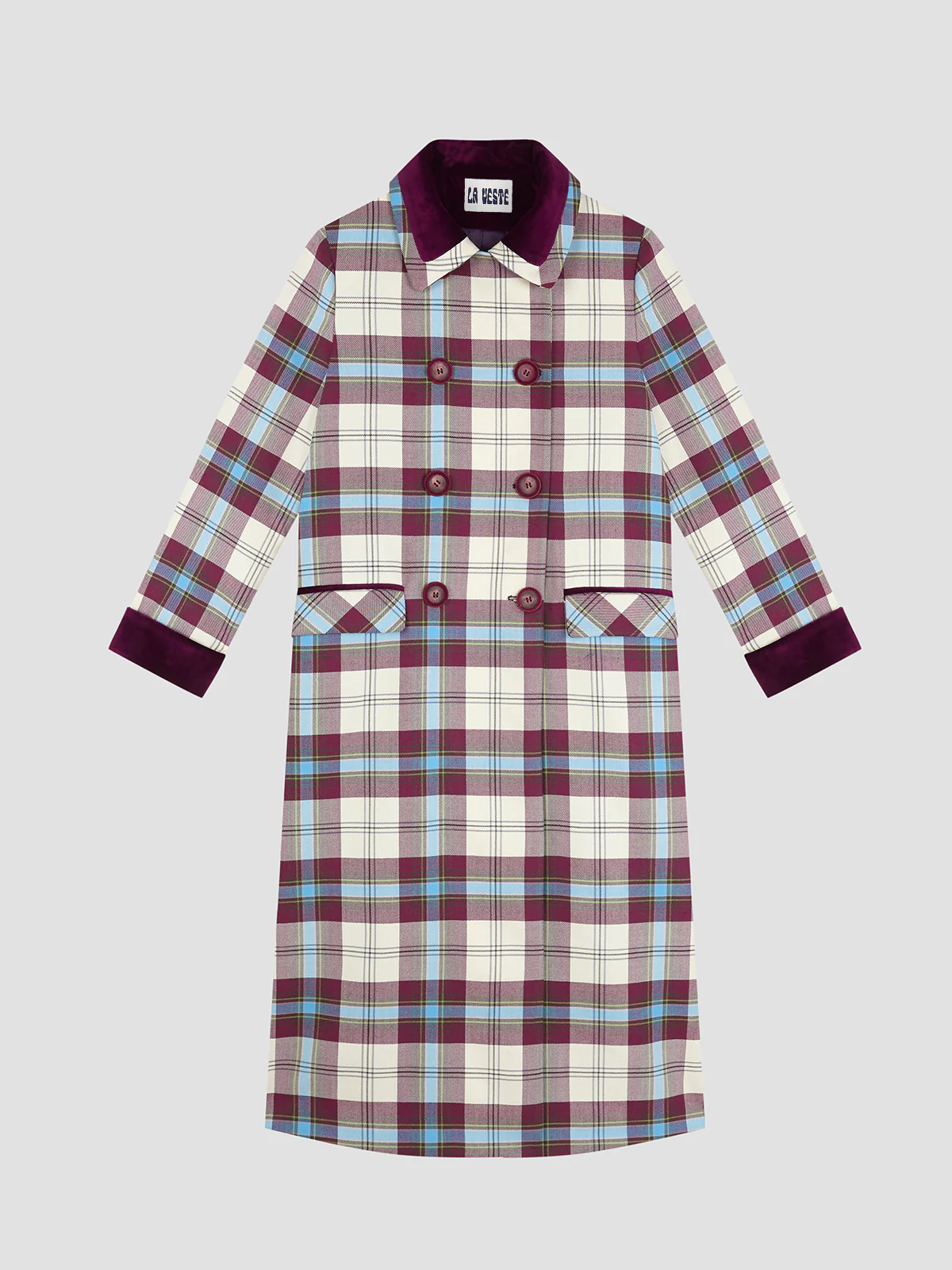 Miranda Coat Tartan Celeste
