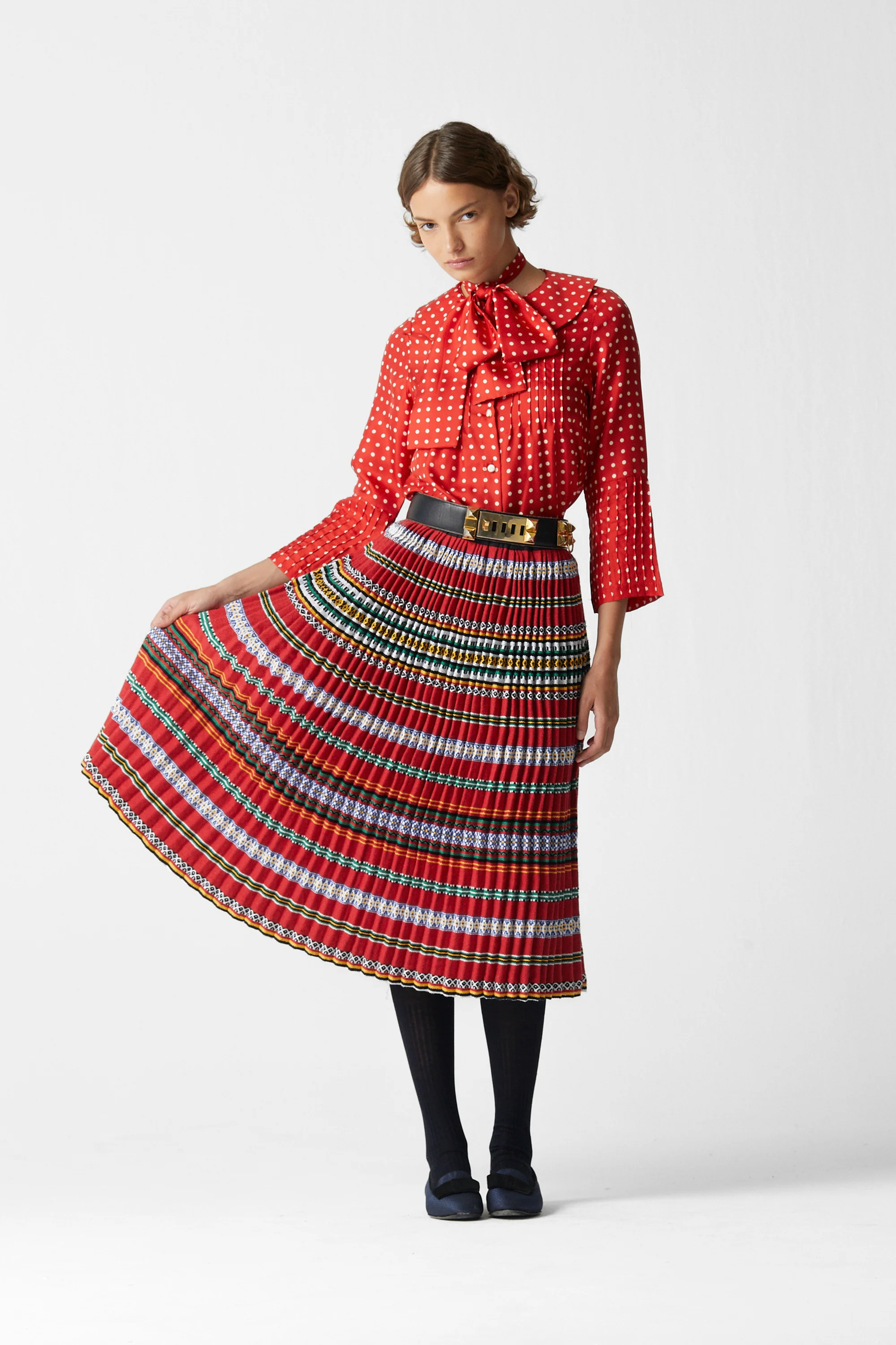 Polka Shirt Silk Red - Image 8