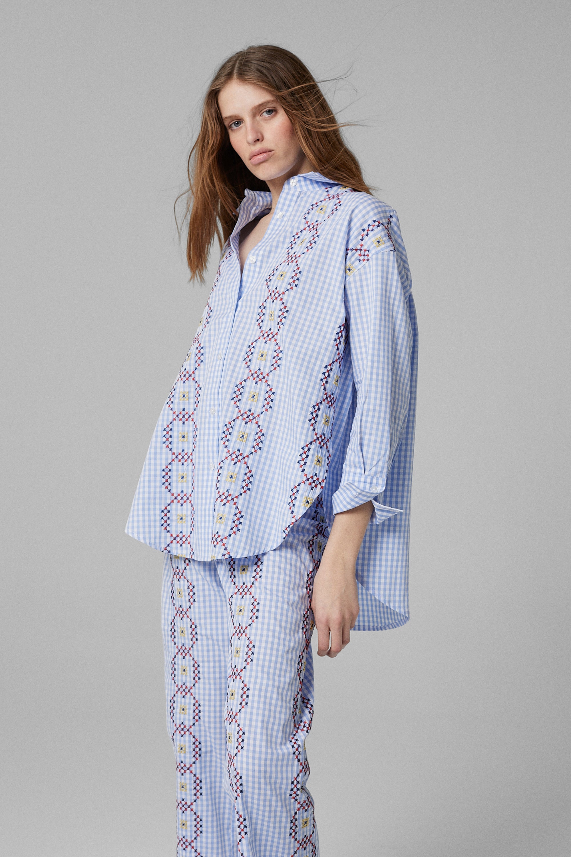 Punto de Cruz Shirt Vichy Celeste - Image 2