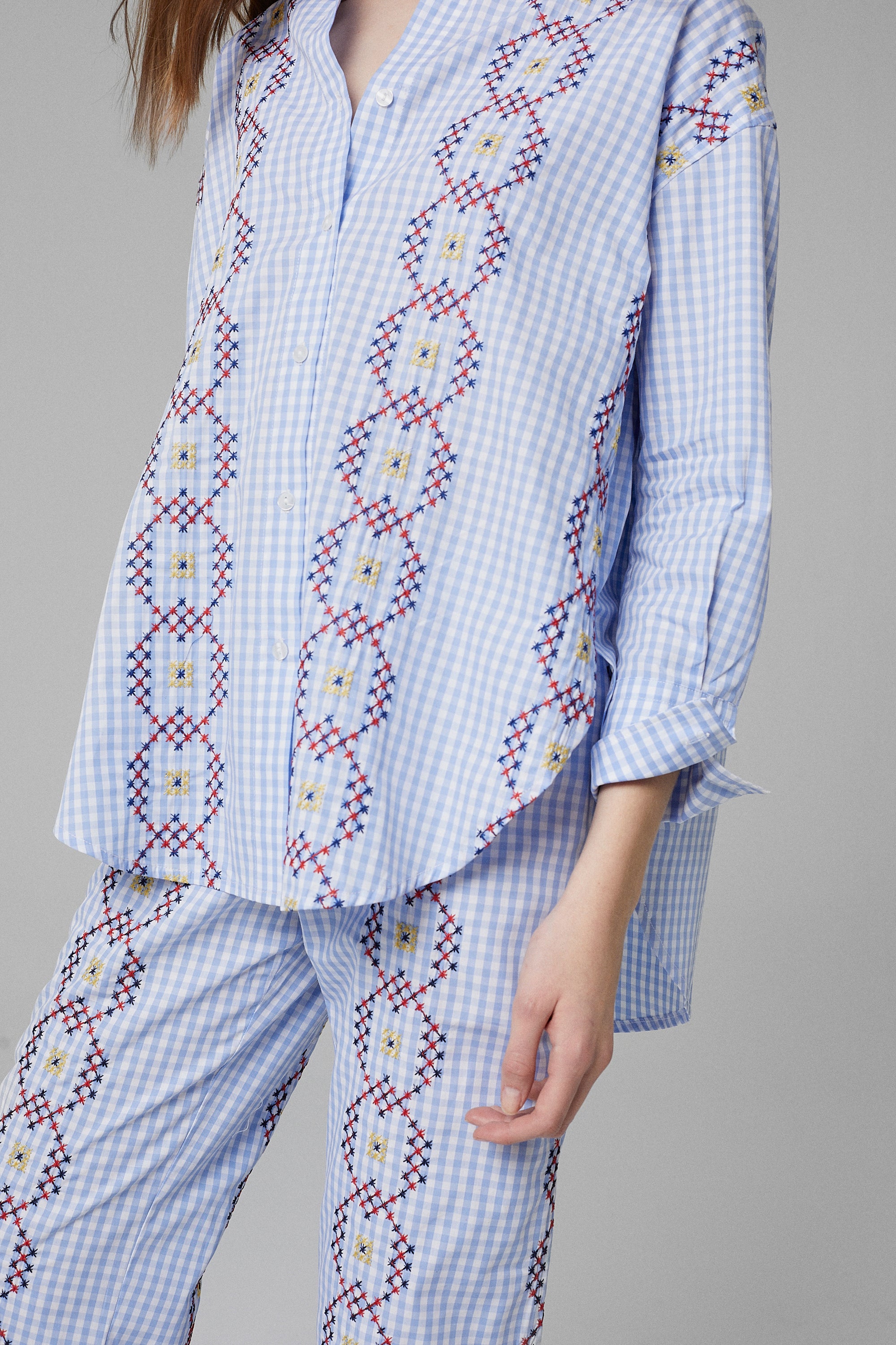Punto de Cruz Shirt Vichy Celeste - Image 5