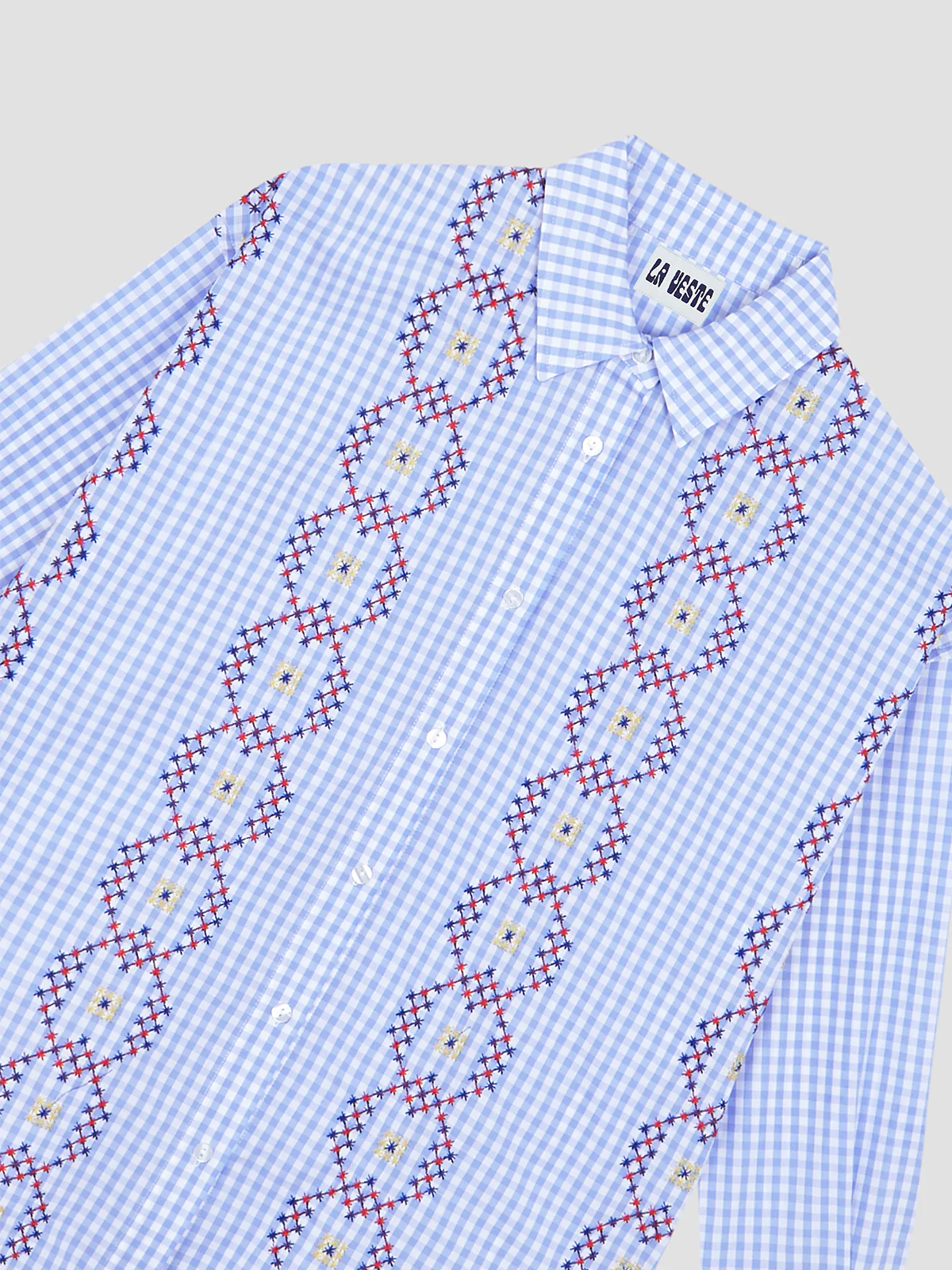 Punto de Cruz Shirt Vichy Celeste - Image 6